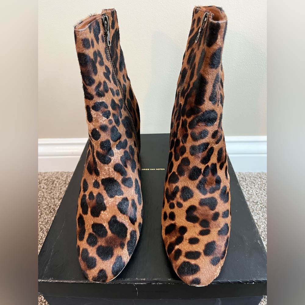 Dries Van Noten Leopard Hair-calf Booties Size 41